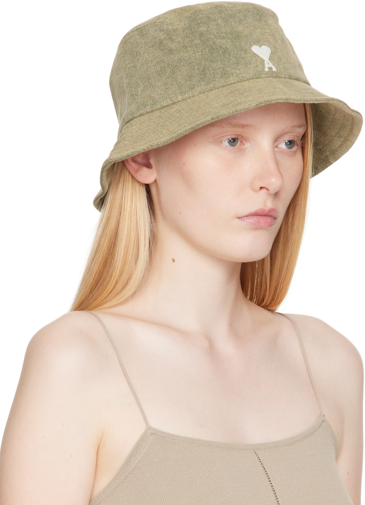 AMI Paris Khaki Cotton Ami de Coeur Embroidery Bucket hat AMI