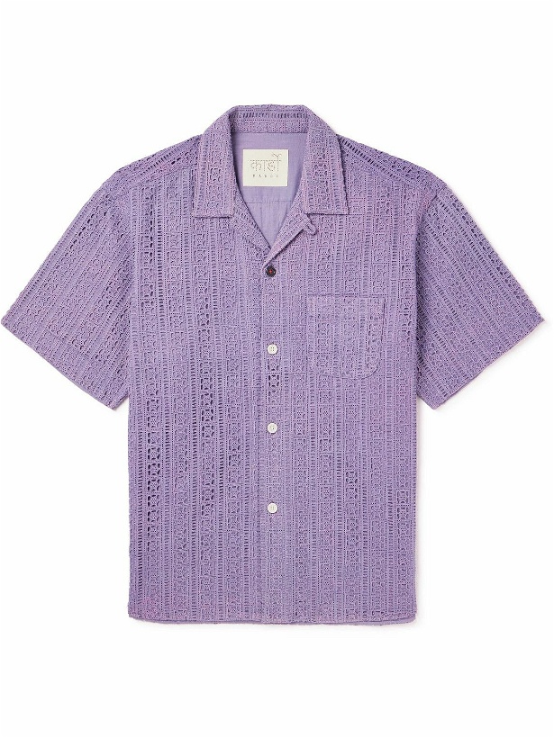 Photo: Kardo - Convertible-Collar Crochet-Knit Cotton Shirt - Purple