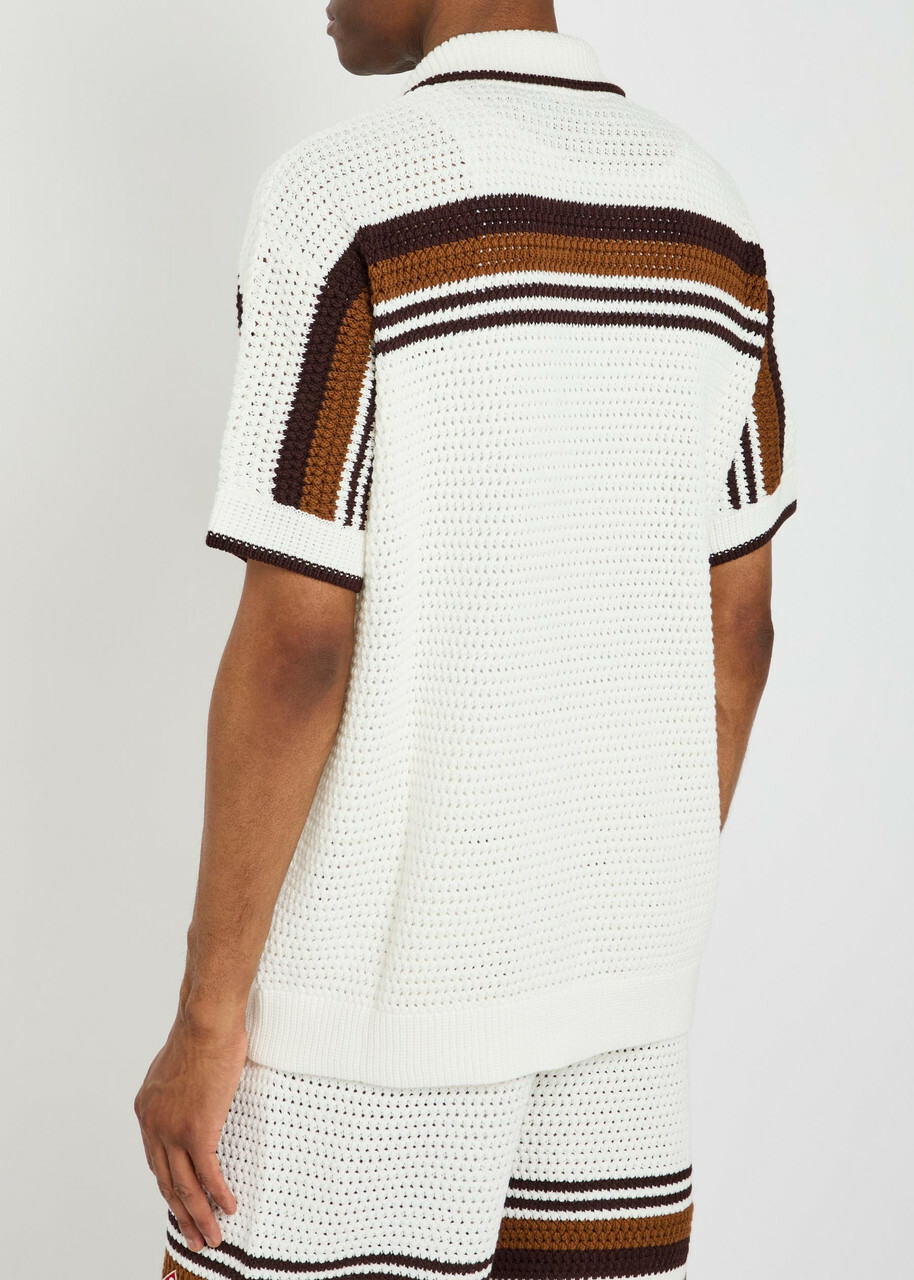 Casablanca Logo-appliquéd Striped Crochet Cotton-knit Shirt White