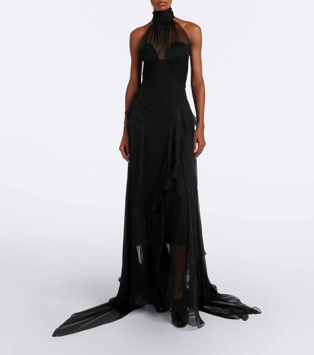 McQueen Halterneck silk georgette bustier gown