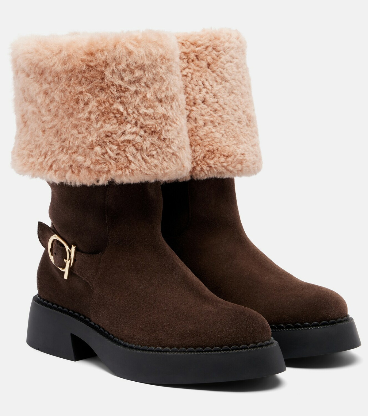 Ferragamo Zaki shearling-lined suede knee-high boots
