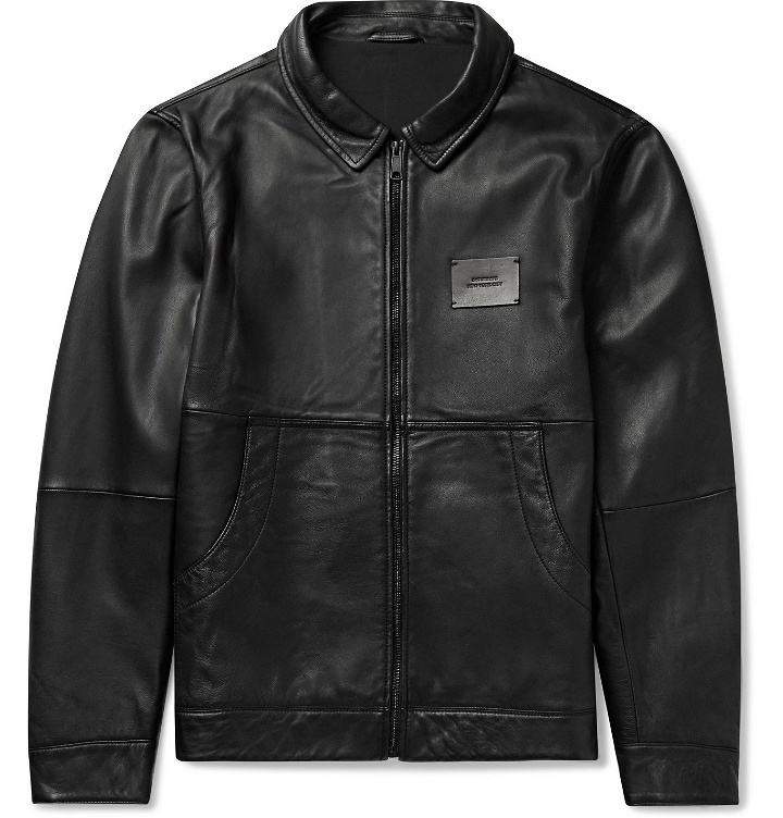 Photo: Saturdays NYC - Logo-Appliquéd Leather Harrington Jacket - Black