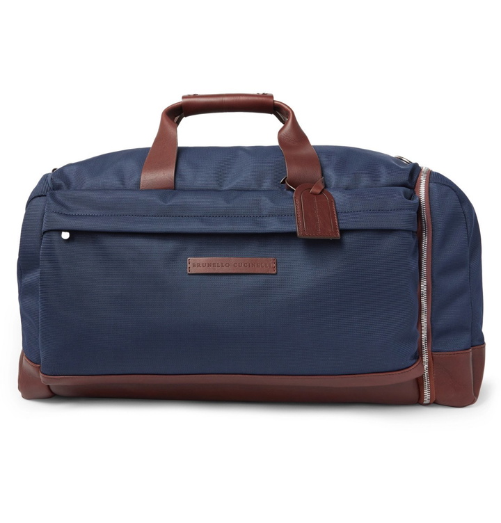 Photo: Brunello Cucinelli - Leather-Trimmed Nylon Holdall - Blue