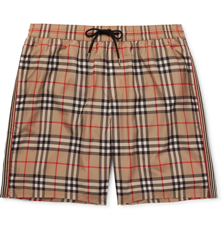 Photo: Burberry - Long-Length Checked Swim Shorts - Neutrals