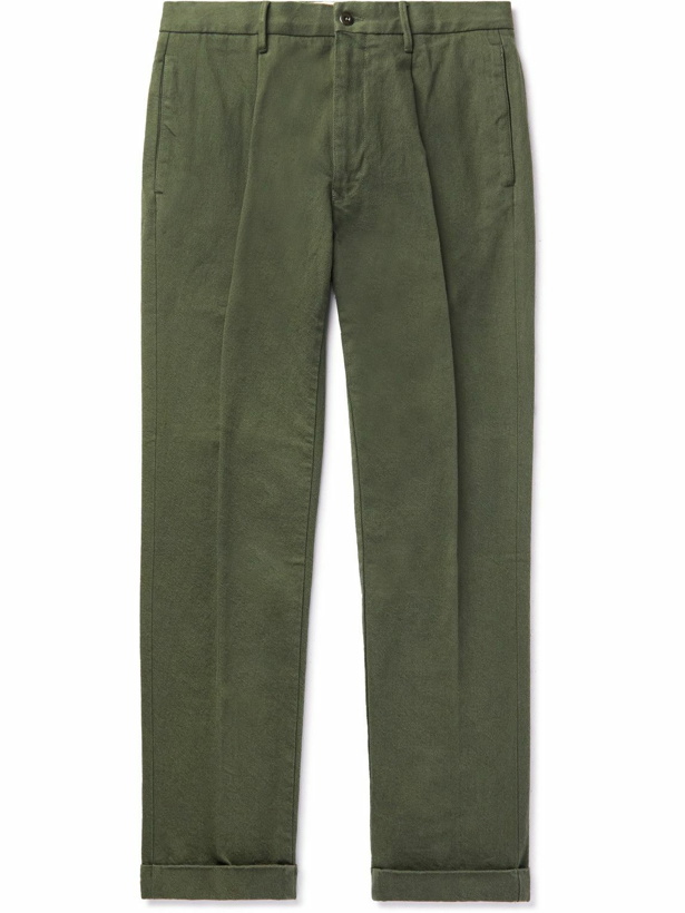 Photo: Incotex - Slim-Fit Tapered Garment-Dyed Cotton-Blend Twill Trousers - Green