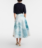 Oscar de la Renta Printed cotton-blend poplin midi skirt