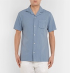 Officine Generale - Dario Camp-Collar Piped Cotton and Linen-Blend Shirt - Men - Blue