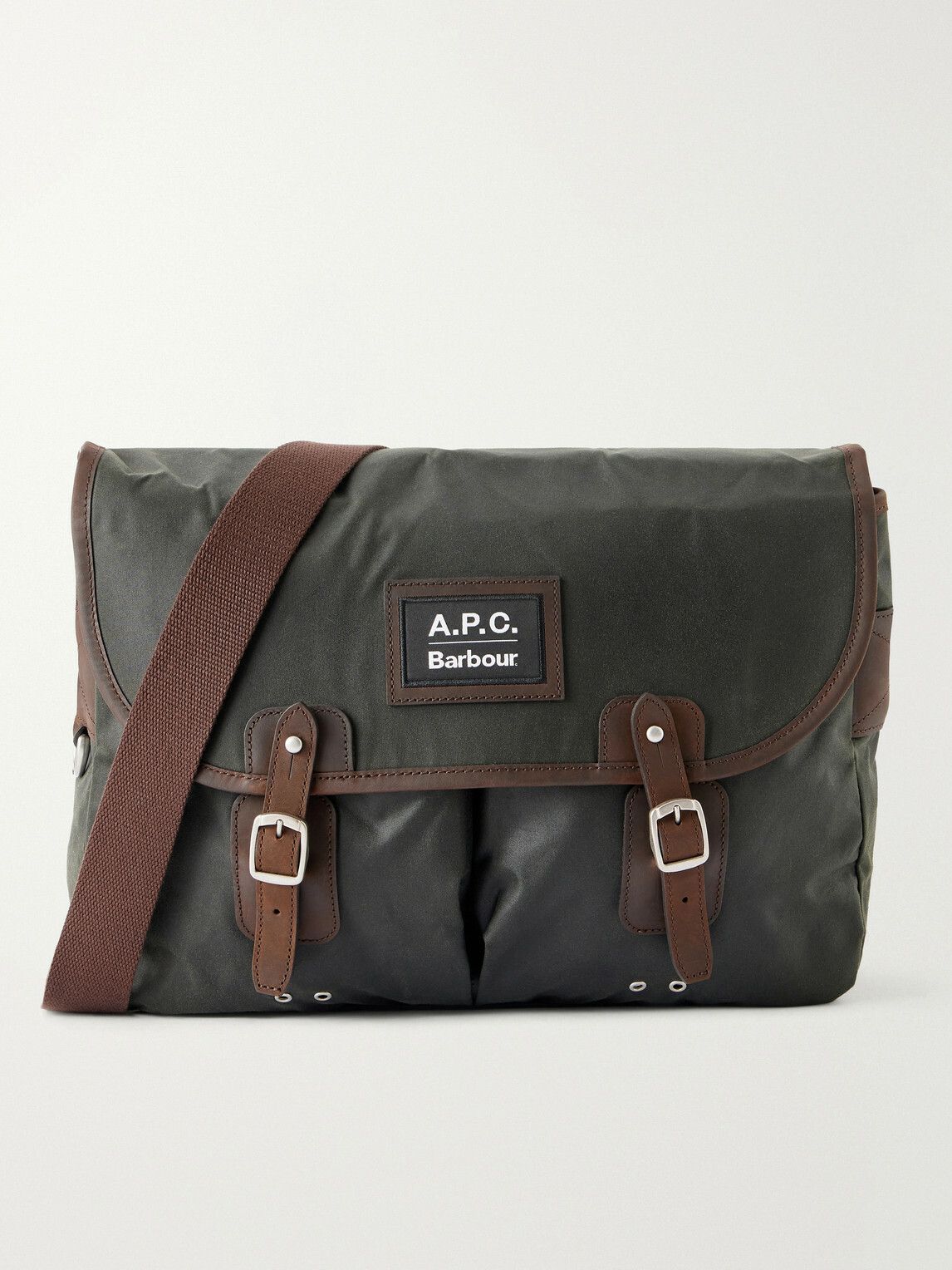 Barbour - A.P.C. Leather-Trimmed Waxed Cotton-Canvas Messenger Bag - Green