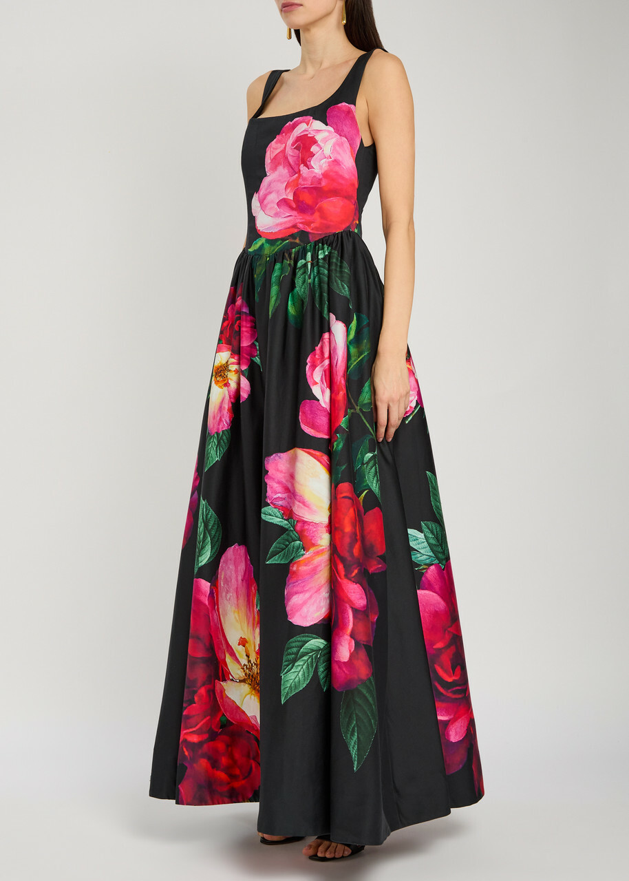 Alice + Olivia Tarrie Floral-print Stretch-cotton Maxi Dress Black