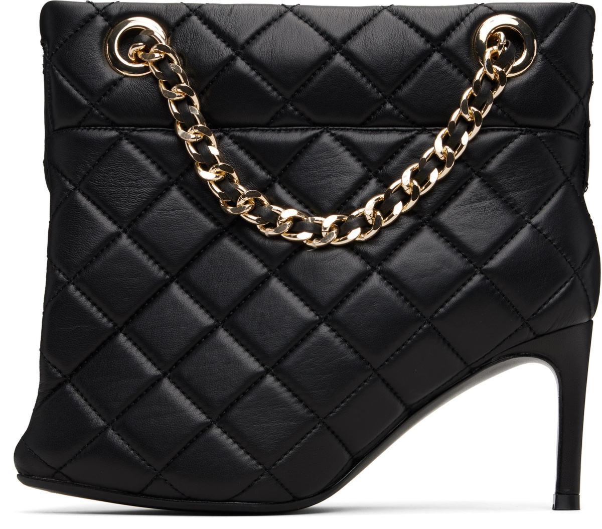 Maison MIHARA YASUHIRO Black Quilted Bag Detail Pin Heel Short Boots
