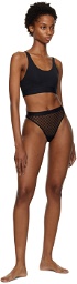 Wolford Black Embroidered Thong