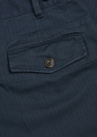 Drake's Herringbone Tapered-leg Trousers Navy