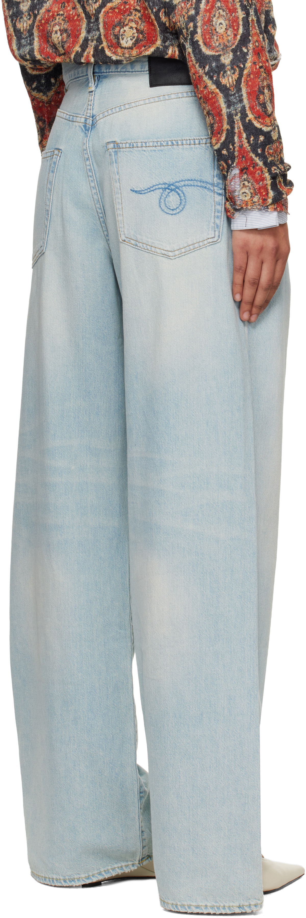 R13 Blue Wide Leg Damon Pleated Jeans