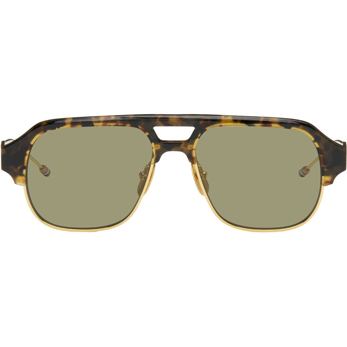 Thom Browne Brown Acetate & Titanium Aviator Pilot Sunglasses