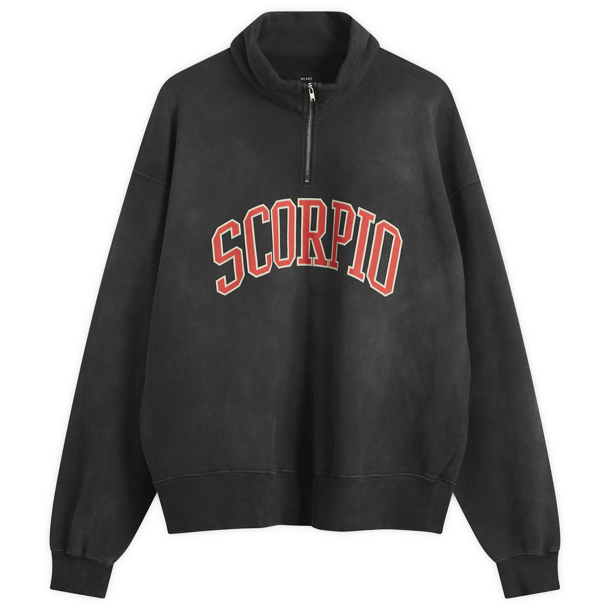 BEAMS Men's Fade Souvenir Half Zip Sweatshirt in Soft Black