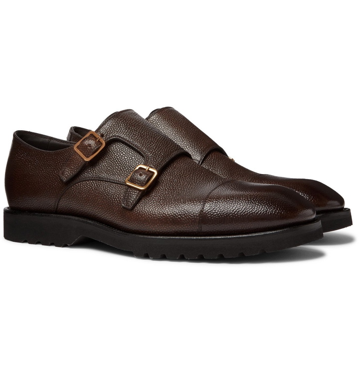Photo: TOM FORD - Pebble-Grain Leather Monk-Strap Shoes - Brown
