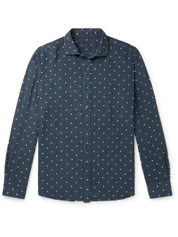 Photo: 120% - Slim-Fit Embroidered Linen Shirt - Blue