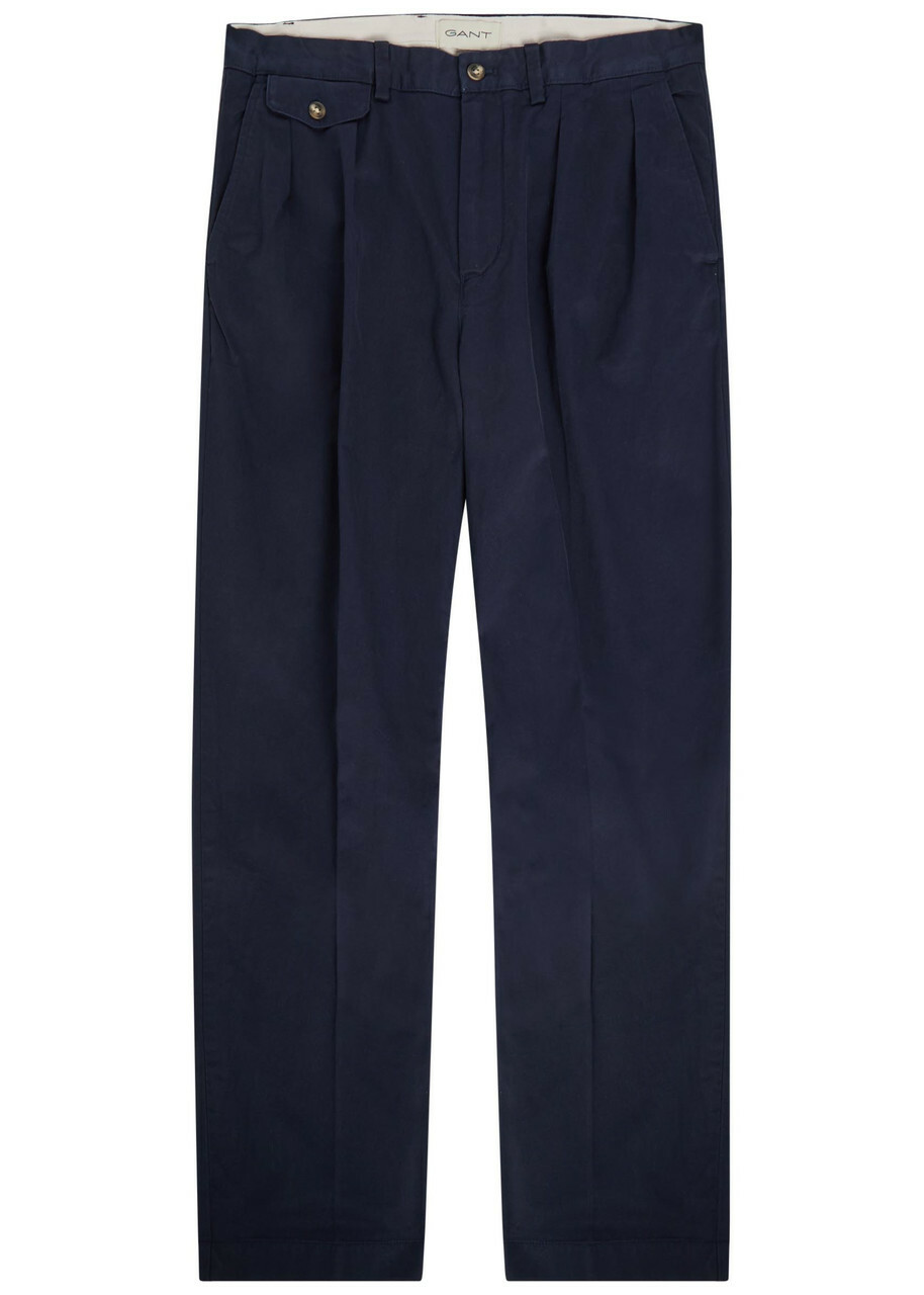 Gant Pleated Cotton-twill Chinos Navy
