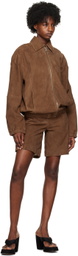 REMAIN Birger Christensen Brown Slit Suede Shorts