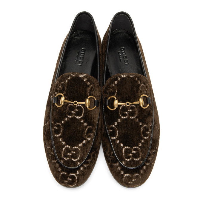 Gucci Brown Velvet GG New Jordaan Loafers
