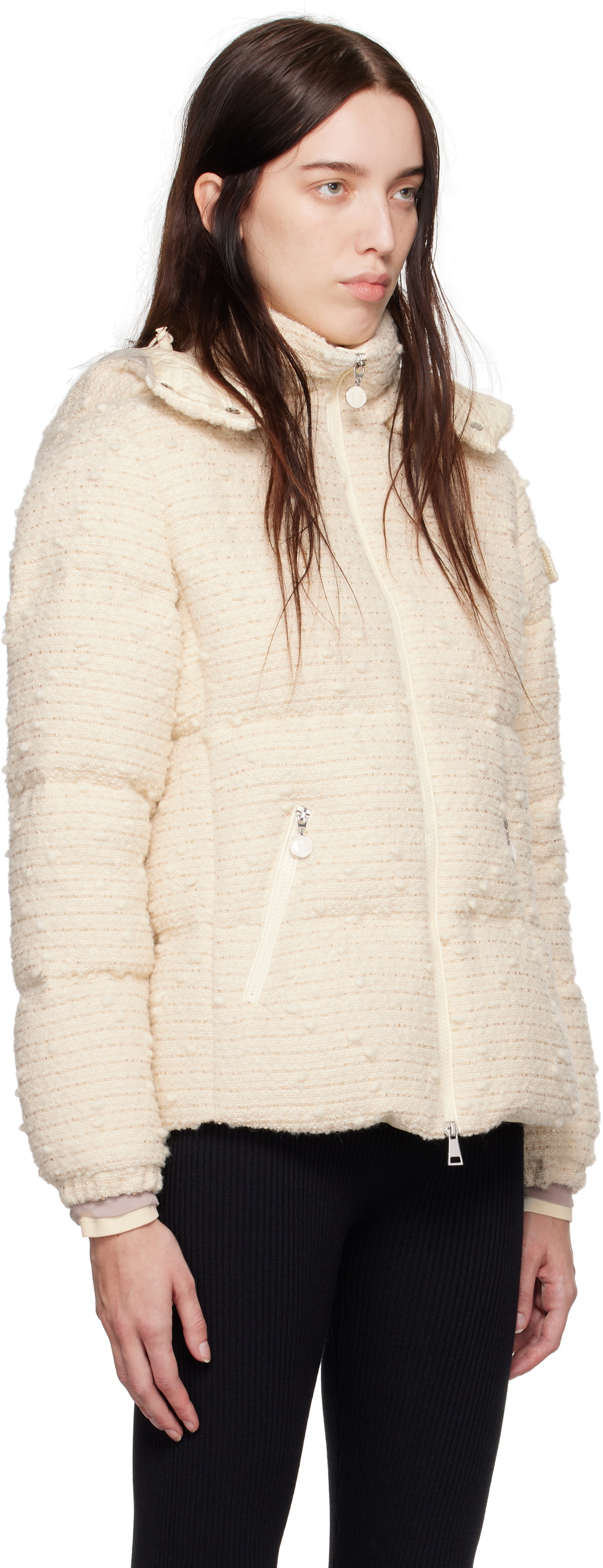 Moncler Off-White Fourmines Tweed Short Down Jacket Moncler