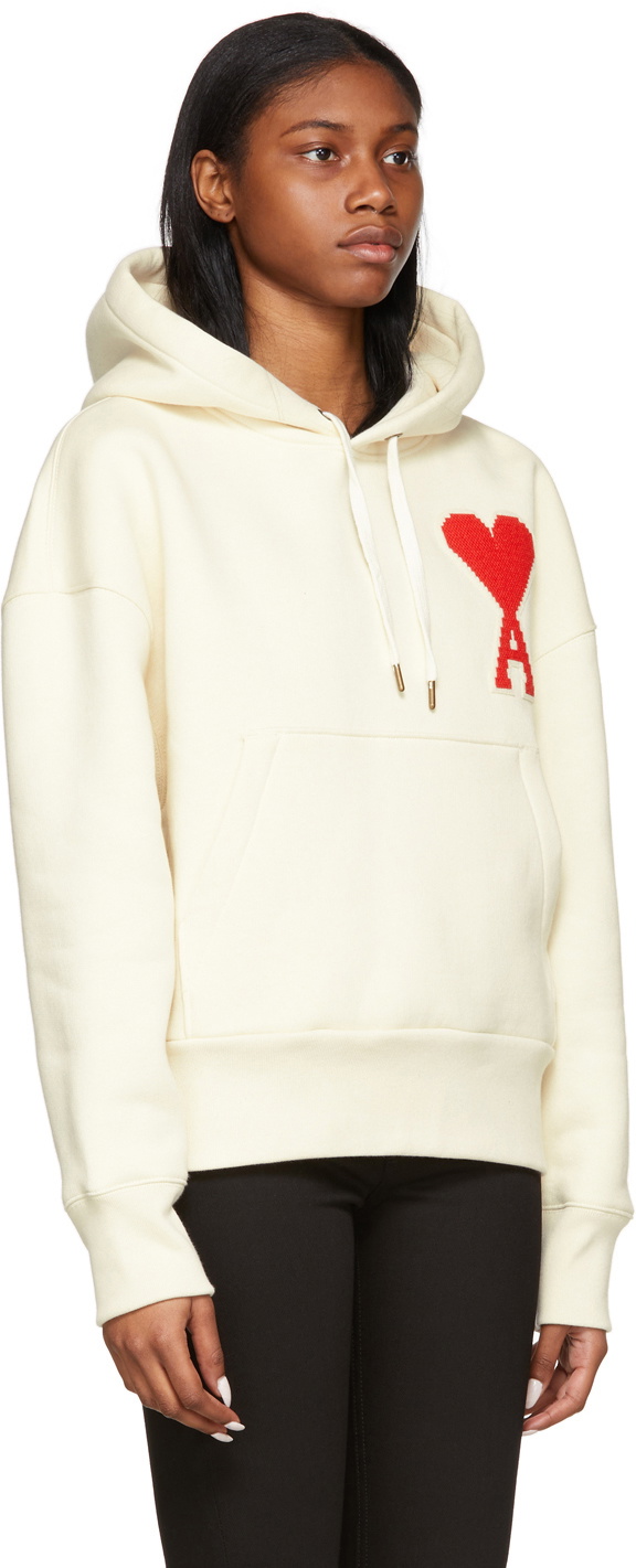 人気★【AMI PARIS】★de Coeur Tone-On-Tone Hoodi.e Off White AMI Paris SSENSE Exclusive Off-White Ami De Coeur Hoodie AMI