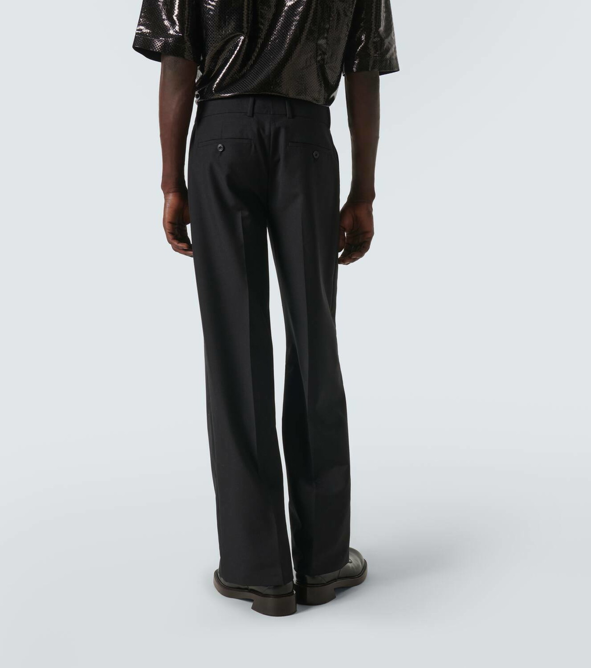 パンツ ALEXANDER MCQUEEN BLACK WOOL BLEND WIDE-LEG PANT Alexander McQueen Low-rise wool and mohair wide-leg pants