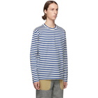 Junya Watanabe Blue and White Striped Long Sleeve T-Shirt