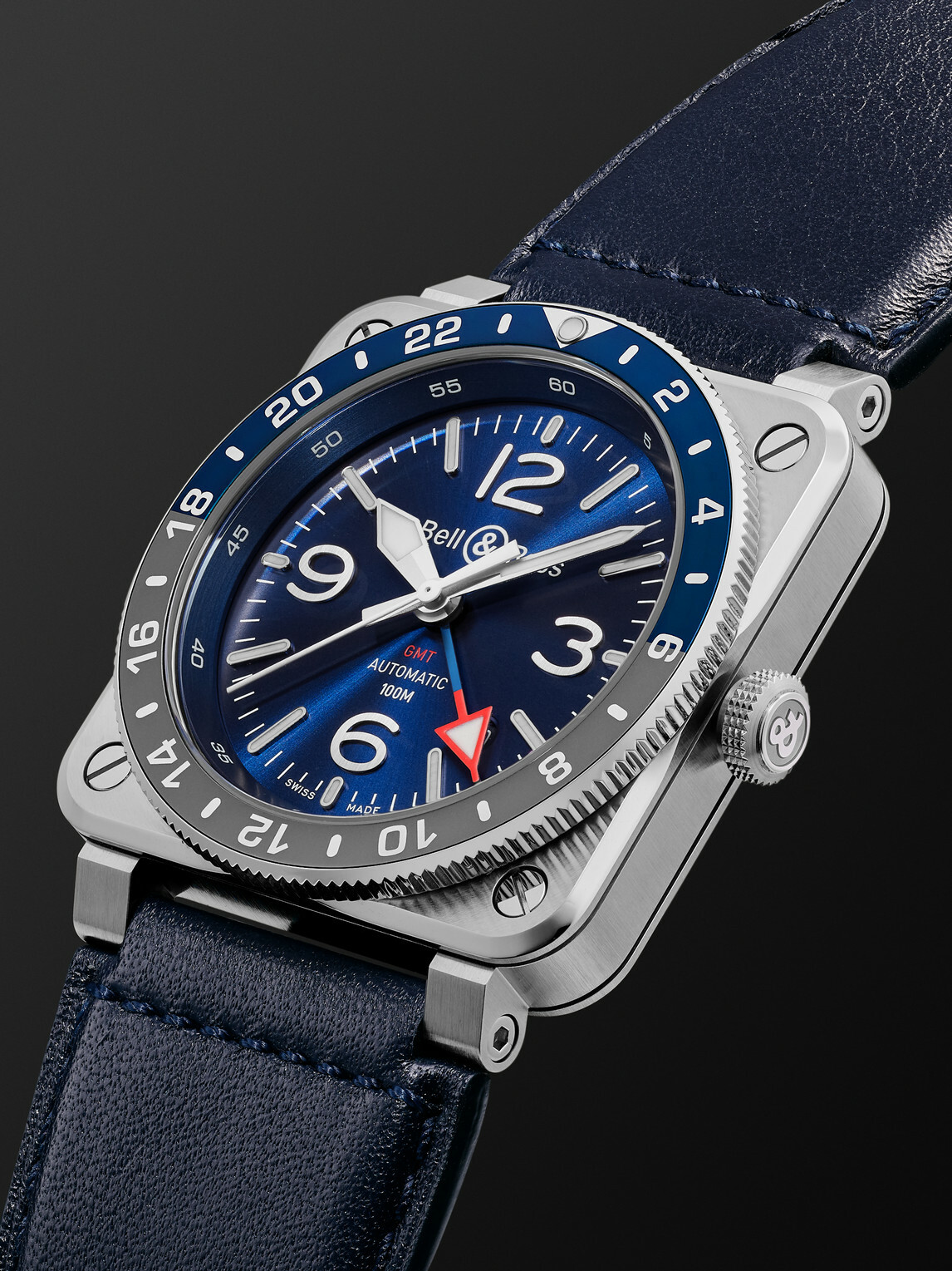 Bell & Ross - BR 03-93 GMT BLUE Automatic Stainless Steel Watch, Ref. BR0393-BLU-ST/SCA