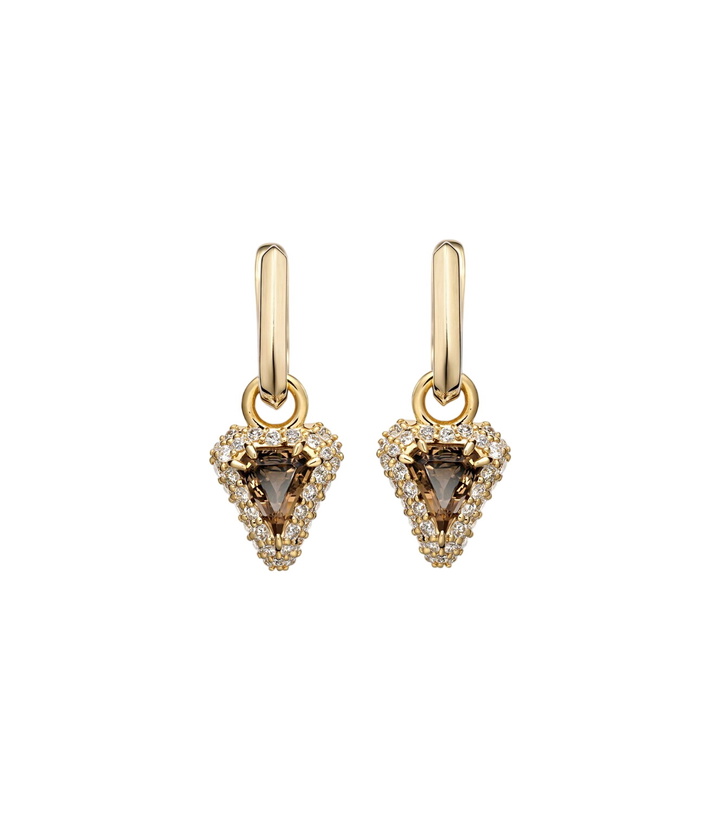 Photo: Stone and Strand Power 14kt gold huggie earrings with diamonds and garnet