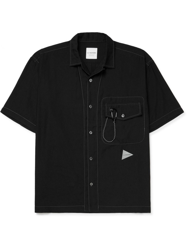 Photo: And Wander - Camp-Collar Logo-Print COOLMAX Linen-Blend Shirt - Black