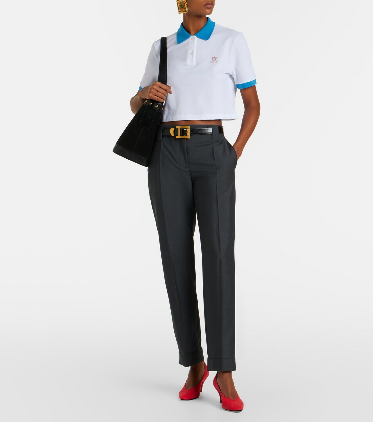 Versace Embroidered cotton piqué polo shirt