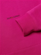 SAINT LAURENT - Logo-Print Cotton-Jersey Hoodie - Pink
