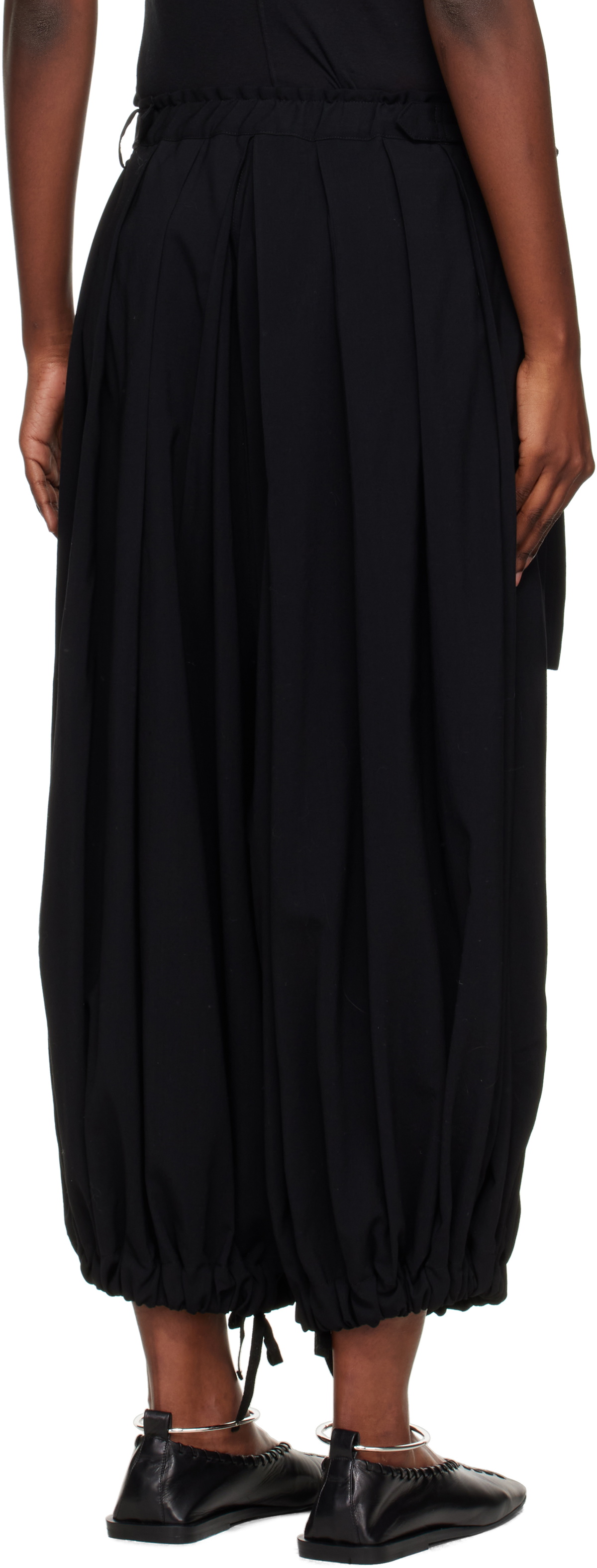 Y's Black Hard-Twisted Lawn Tucked Trousers