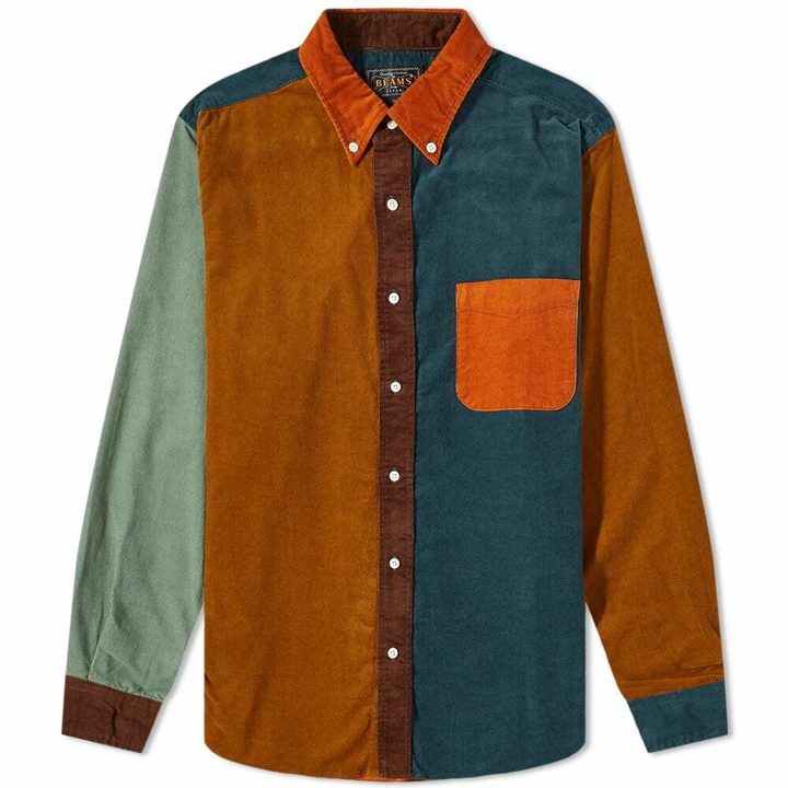 Photo: Beams Plus Men's Button Corduroy Panel Shirt in Orange