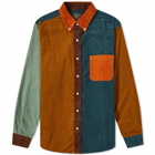 Beams Plus Men's Button Corduroy Panel Shirt in Orange