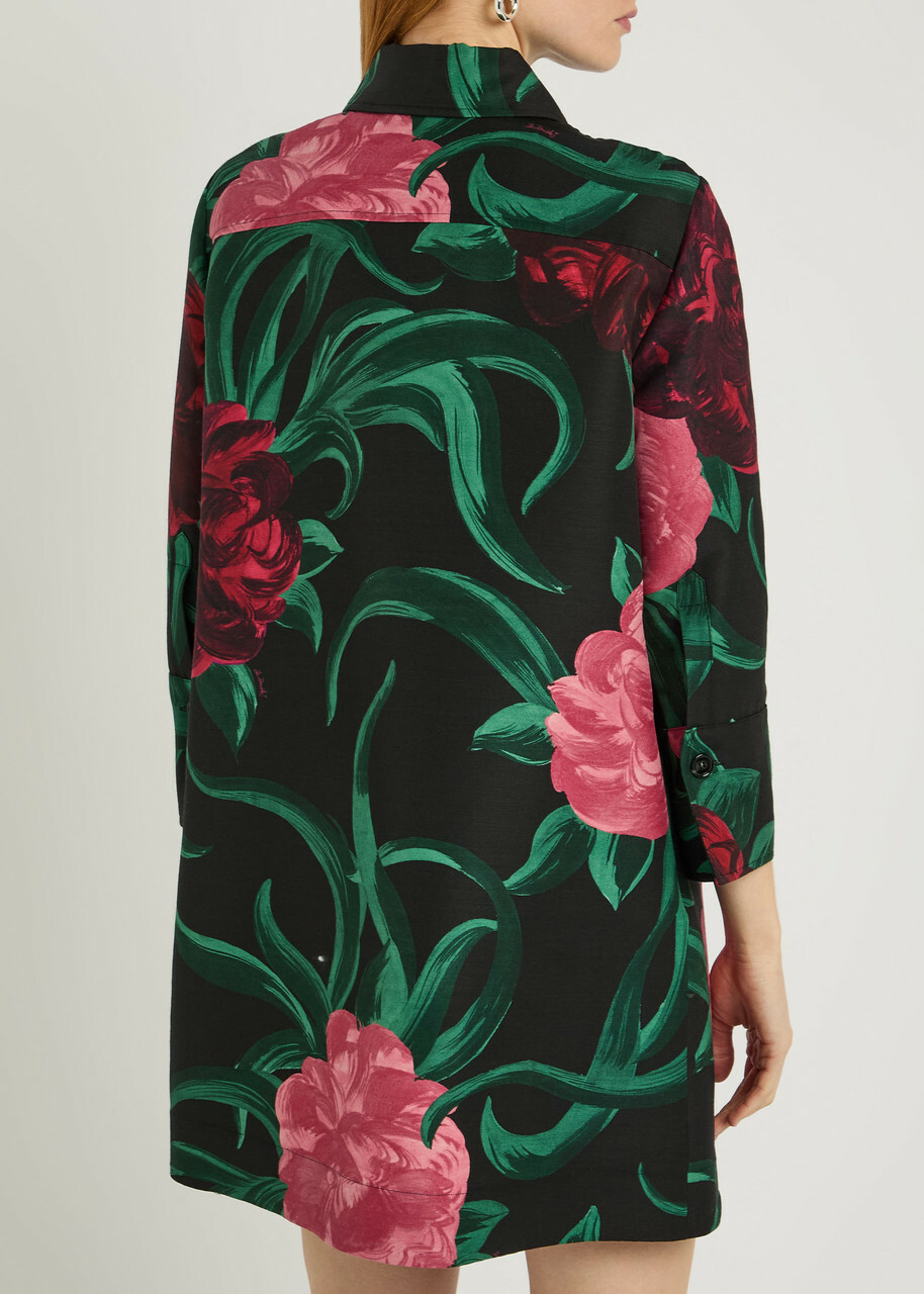 LA Double J Artemis Floral Wool-blend Mini Shirt Dress Black