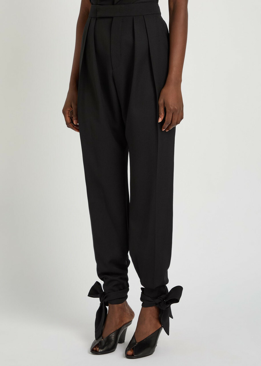 Chloe Tie-cuffs Tapered-leg Wool Trousers Black