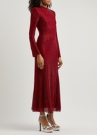 Self-portrait Crystal-embellished Mesh Midi Dress Red