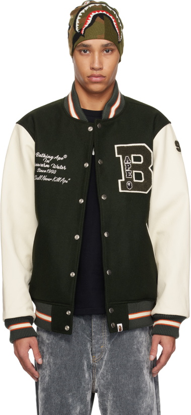 Photo: BAPE Green Bape Varsity Bomber Jacket
