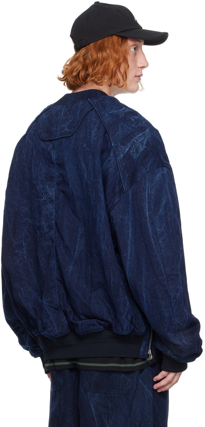 Juun.J Blue Oil-Washed Denim Bomber Jacket