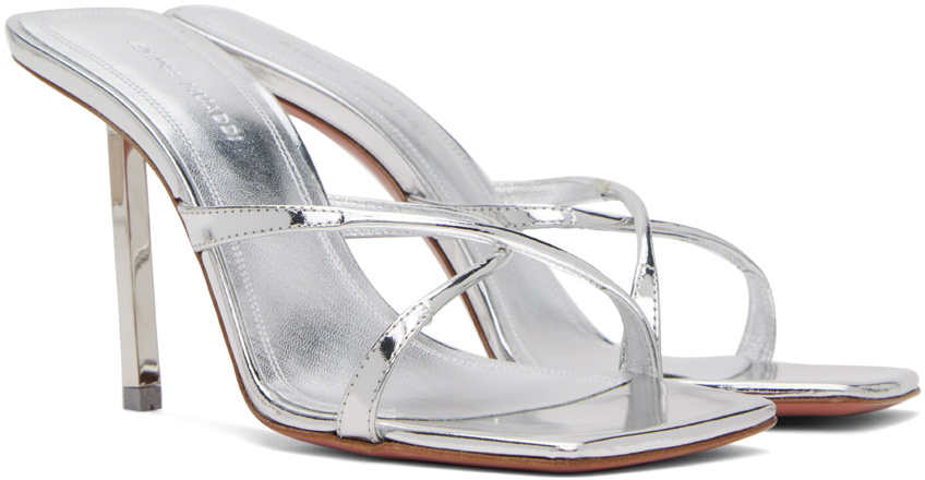 AMINA MUADDI ◆ Adriana Slipper Amina Muaddi Silver Adriana Slipper Heeled Sandals Amina Muaddi