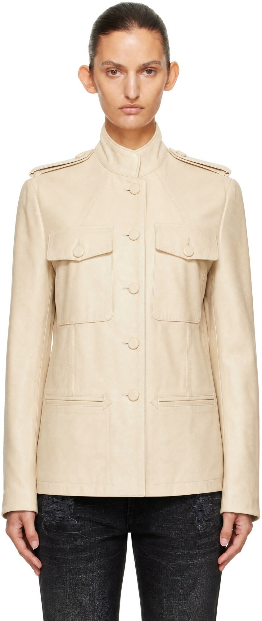 AARON ESH Beige Safari Leather Jacket