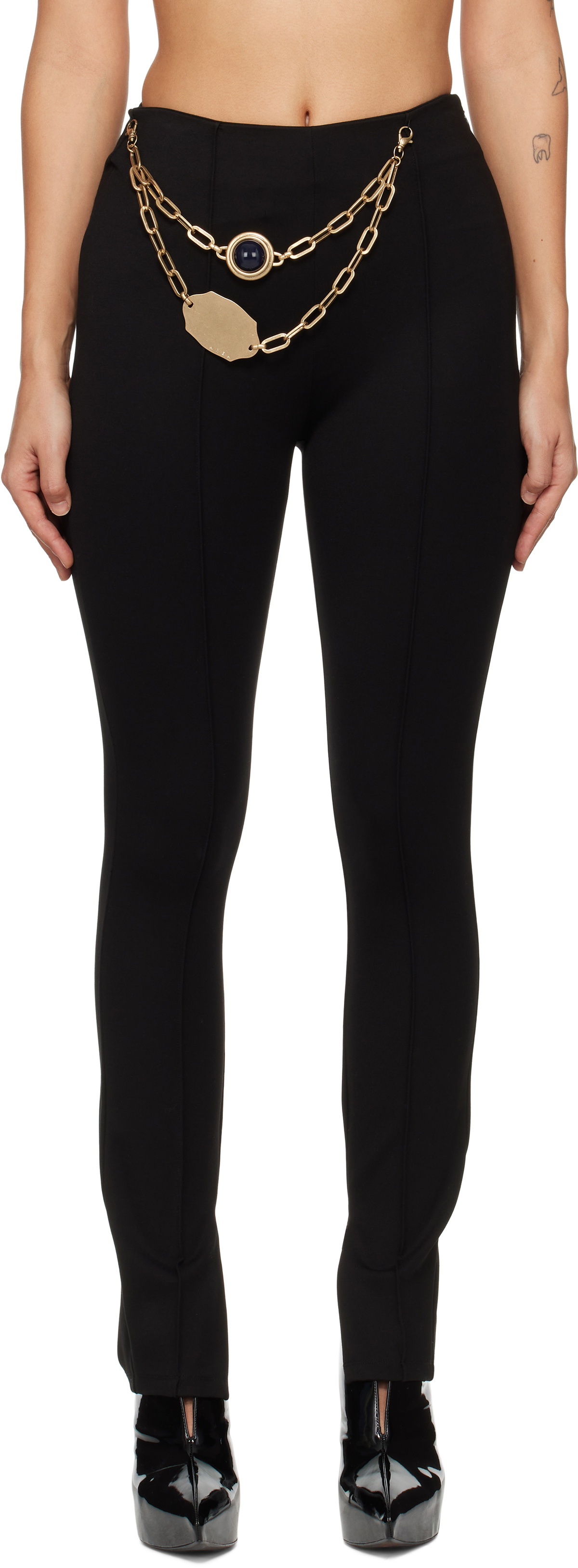 AREA Black Chain Plate Belt Leggings