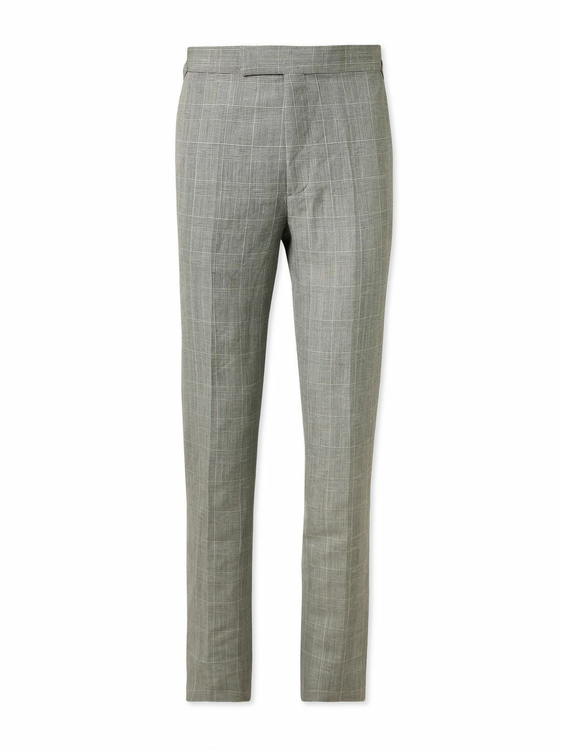 Kingsman - Prince of Wales Checked Linen and Wool-Blend Trousers - Gray  Kingsman