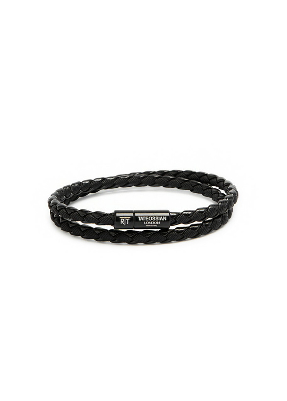 Photo: Tateossian Chelsea Braided Leather Wrap Bracelet - Black - One Size