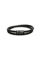 Tateossian Chelsea Braided Leather Wrap Bracelet - Black - One Size
