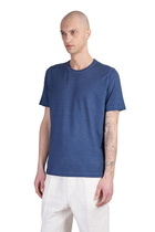 120% Lino T-shirt In Blue Linen