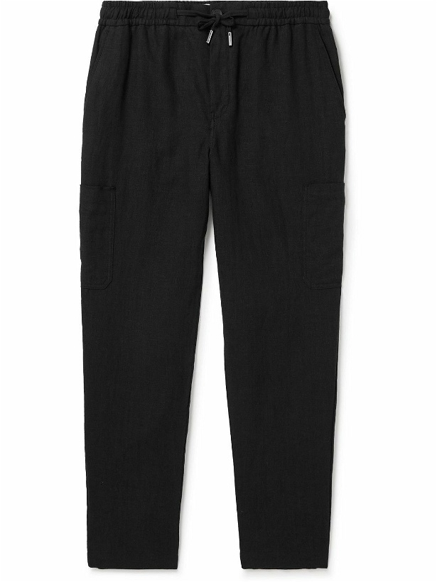 Photo: Mr P. - Tapered Linen Drawstring Cargo Trousers - Black