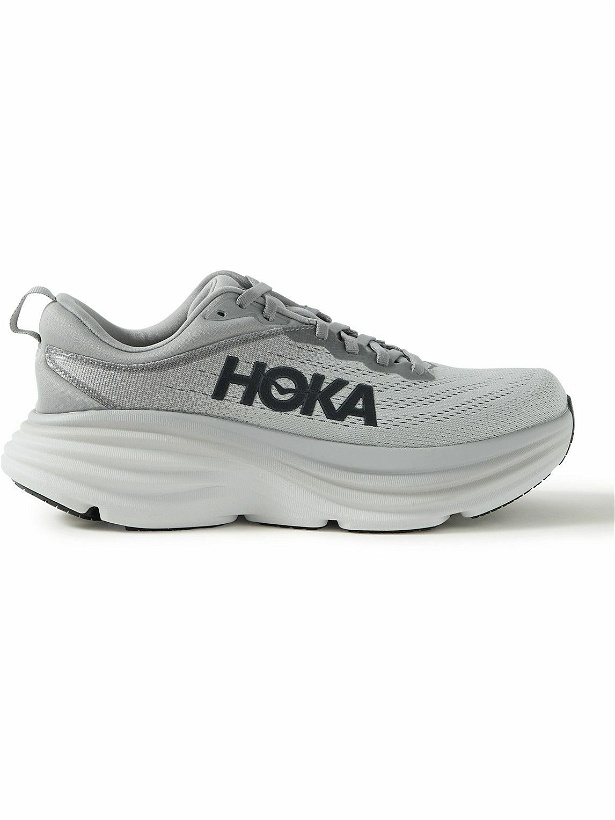 Photo: Hoka One One - Bondi 8 Rubber-Trimmed Mesh Running Sneakers - Gray